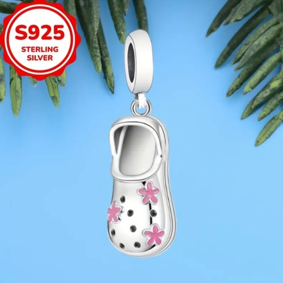 925 Sterling Silver CROCS Charm/Pendant with Pink Flower Accents - NWT - Picture 2 of 6